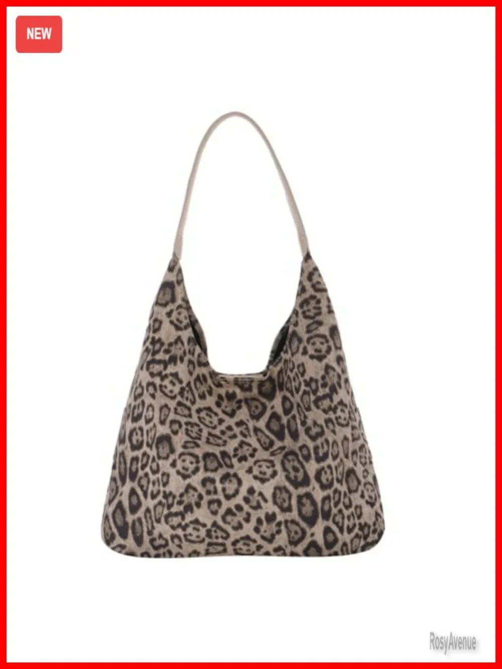 Faux Suede Leather Leopard Print Hobo Shoulder Bag Large Vintage Satchel